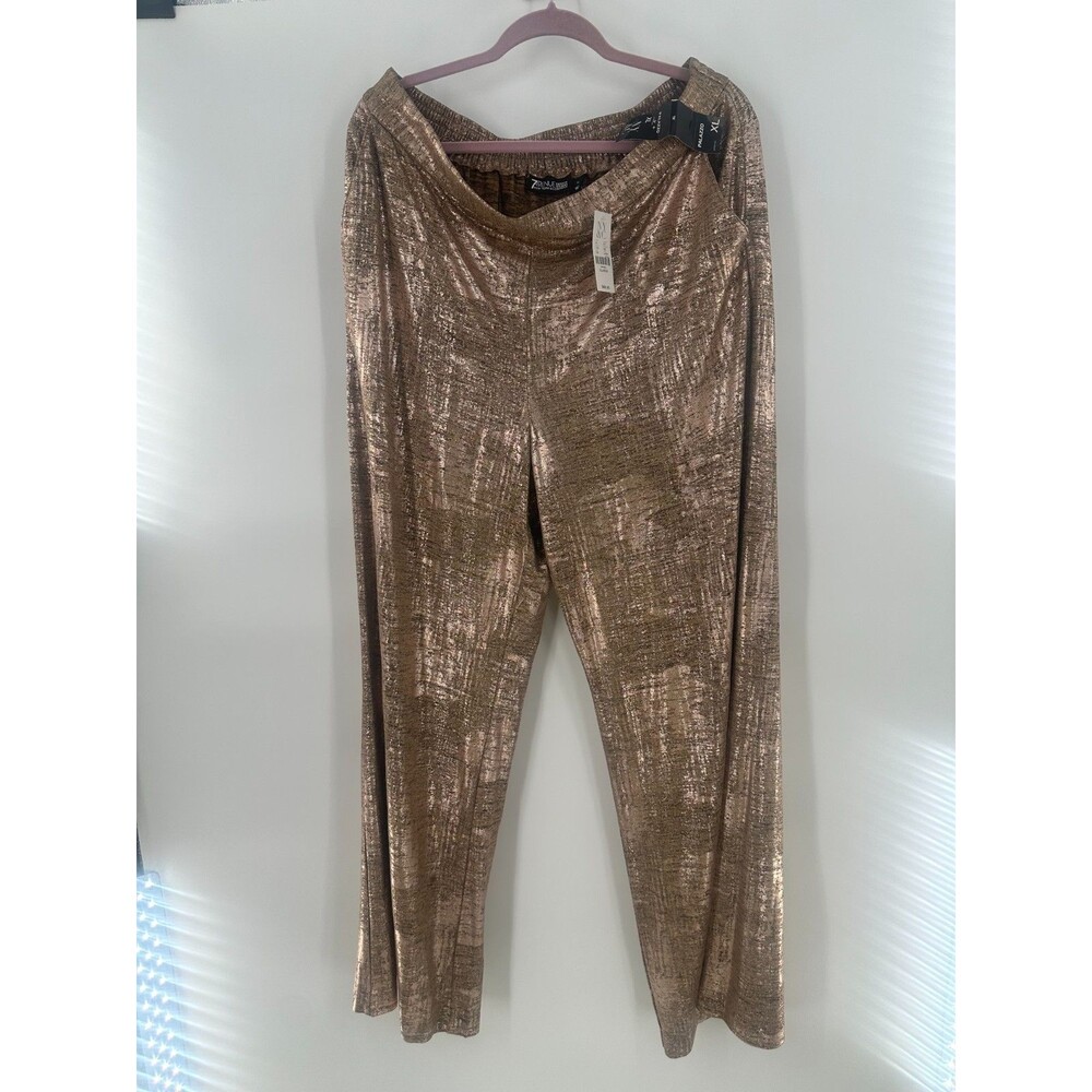 New York & Company Metallic Gold Foil Wide Leg Palazzo Pants Shimmer Sz XL NWT